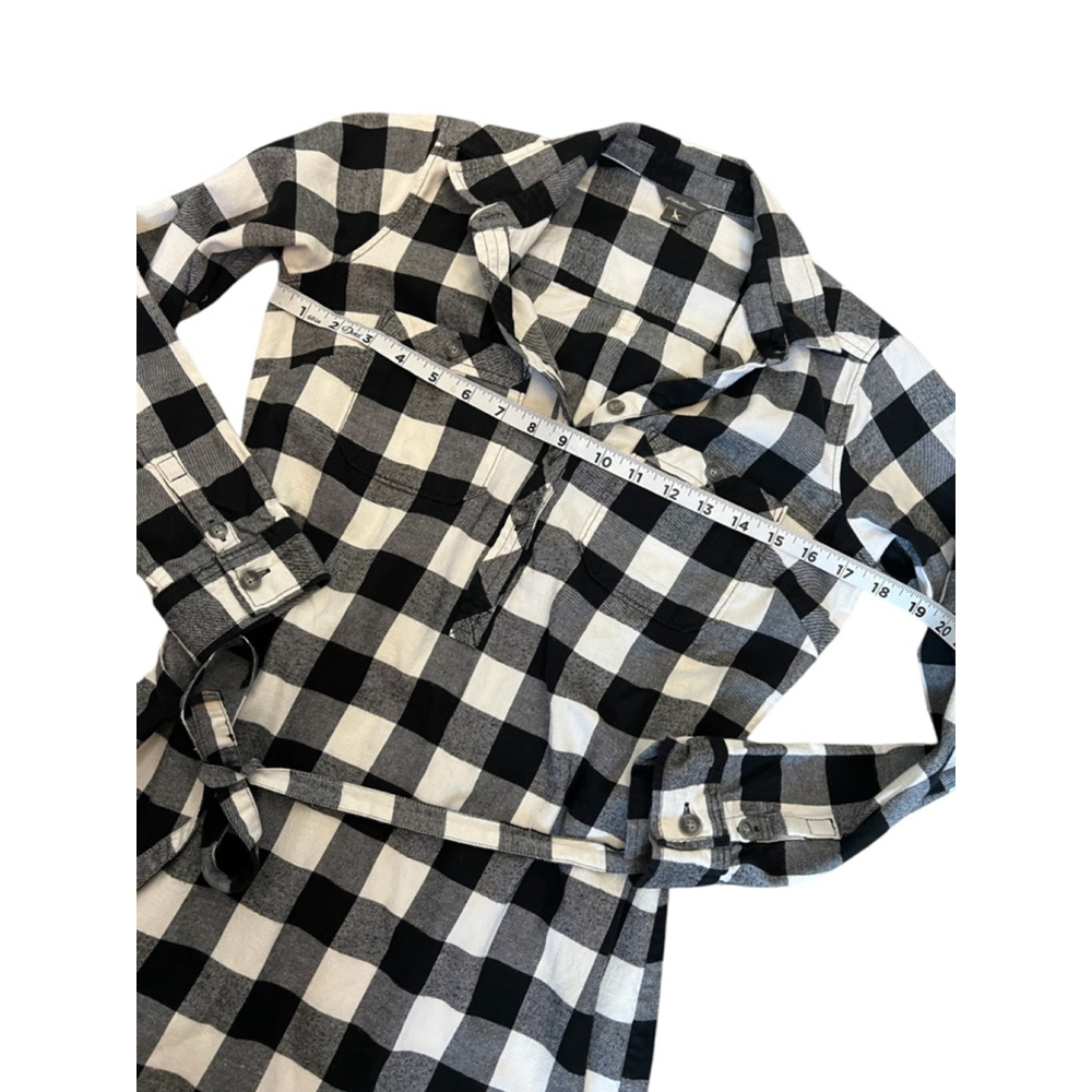 EDDIE BAUER Black & White Plaid Flannel Long Sleeve Short Casual Dress 2 - Picture 6 of 8